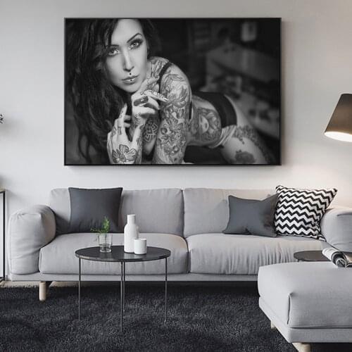 Sexy Inked tattoo Girls artistic woman Canvas Painting Posters Cuadros Wall Art for Living Room Home Decor (No Frame)