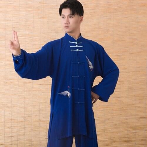Blue Martial Art Uniform Kung Fu Suits Tai Chi Clothing Chinese Traditional Folk Taiji Outdoor Walking Morning Sprots 11049