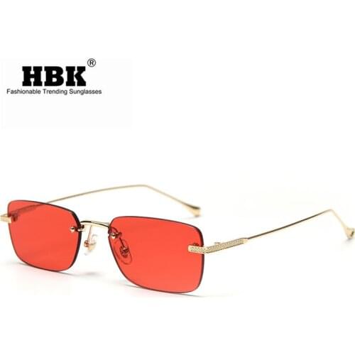 HBK Rimless Rectangle Sunglasses Women Men Red Small Shades Alloy Metal Glasses New Top Quality Fashion Brand Design UV400
