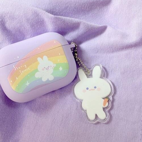 STARRY FOREST Rainbow Bunny cute case for Airpods 1 2 pro for girls with keychains purple