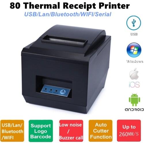 Thermal Ticket Printer 80mm With Auto Cutter USB Bluetooth POS Receipt Printers High Speed 260MM/s Kitchen Restaurant