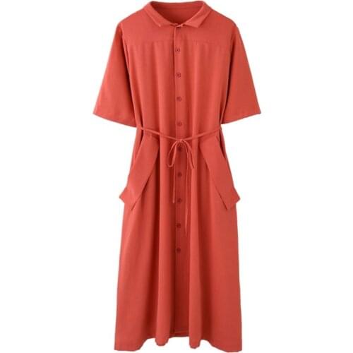 PERHAPS U Women Turn Down Collar Caral Pink Black Blue Khaki Solid Mid-calf Midi Dress Button Shirt Dress Short Sleeve D1600