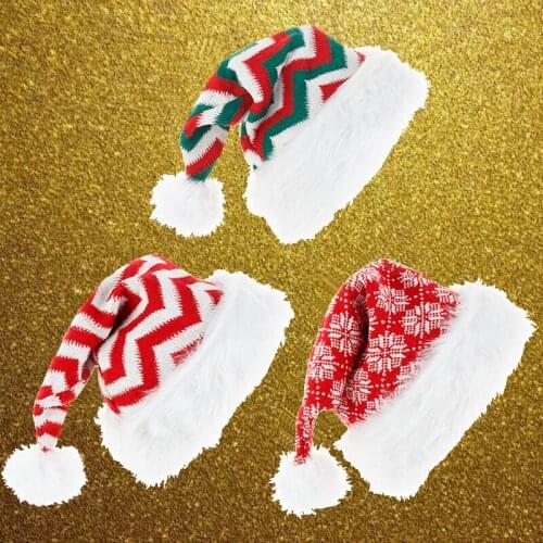 Knitted Woolen Christmas Hat High-end Plush Striped Hat Santa Claus Cap Holiday Decorations Thick Ultra Soft Plush Warm Cap