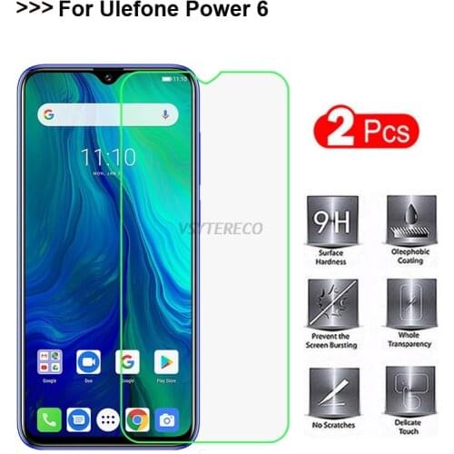 2PCS For Ulefone Power 6 Tempered Glass 9H 2.5D Premium Mobile Phone Screen Protector For Ulefone Power 6 Glass Protector 6.3"