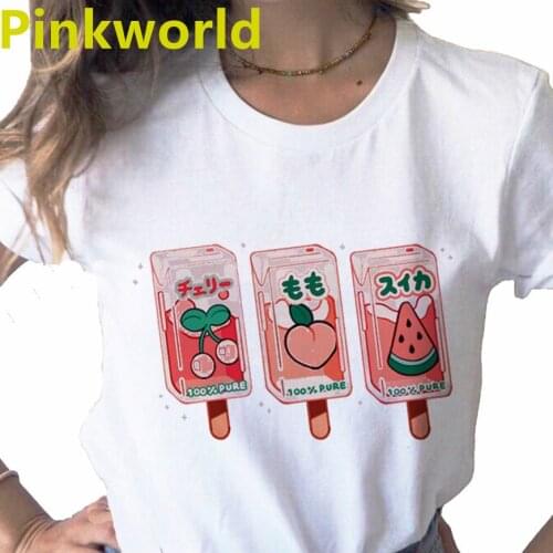 Summer Vintage Strawberry Milk Print Ladies Top T-shirt Casual Basics O-Collar White Shirt Short Sleeve Ladies T-shirt,Drop Ship