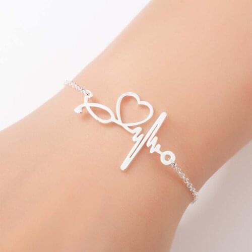 Women Stainless Steel Ecg Shape Bracelet Hypoallergenic Bracelet For Ladies Female Decorative Accessories