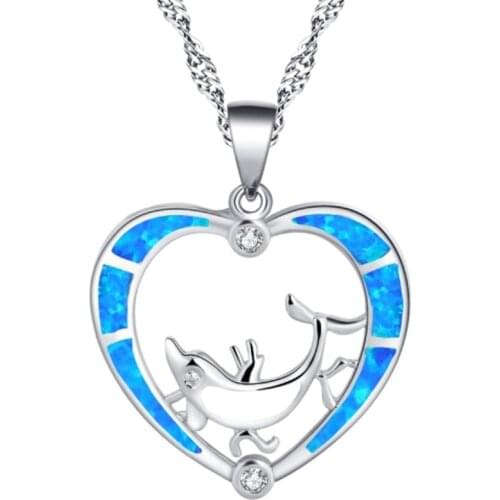 Fashion Silver Color Blue Opal Heart Crystal Pendant Necklace Women Female Dolphin Animal Wedding Ocean Beach Boho Jewelry Gift