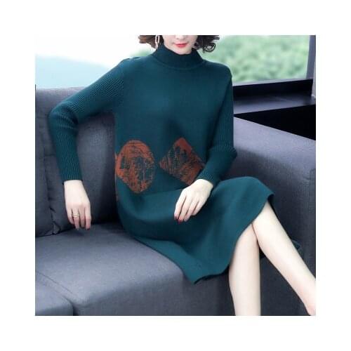 Sweater women autumn winter loose flower line knitted bottoming shirt dress sweater skirt mid-length vestidos de festa