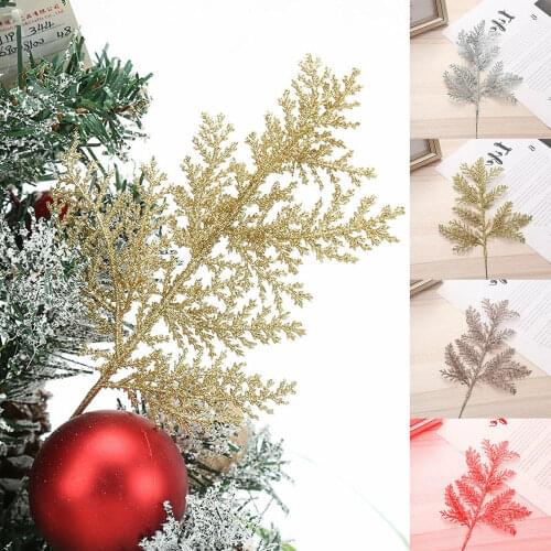 10pcs/Set Glitter Christmas Tree Fern Leaf Beautiful Scene Decoration Gold Silver Red Artificial Leaves