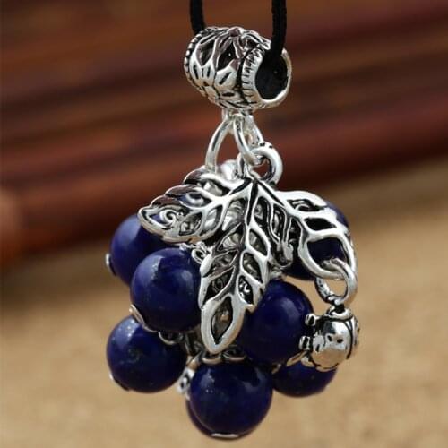 S925 Sterling DIY Thai Silver Crystal Accessories Handmade Lapis Lazuli Grape Bracelet Pendant Wholesale Bulk