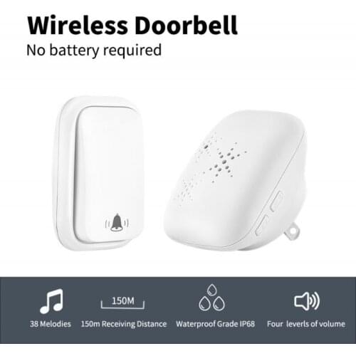Wireless Doorbell Home Security System Welcome Door Bell Ring Waterproof Self-powered Pager US EU UK 150M Distance 38 Songs