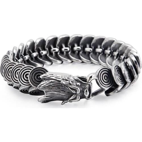 HAOLYNJOY Punk Dragon Bracelet Men 22cm 22.5cm Stainless Steel Box Chain Charm Bangle Homme Rock Jewellry Accessories