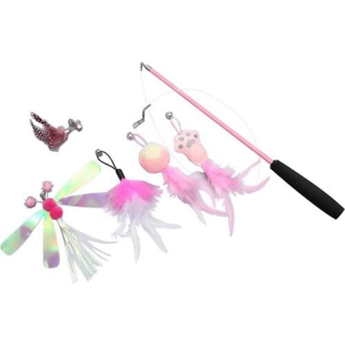 Interactive Cat Feather Toys Retractable Cat Wand Toy With 5PCS Teaser Refills Feathers Indoor Cats Kitten Play Chase Toys