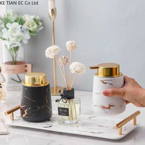 European Style Ceramic Marbled Lotion Bottle Aromatherapy Tray Bathroom Accessories Household 400ml Bathroom Sub-bottling Bottle