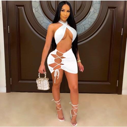 Adogirl 2 Piece Set Women Summer Club Outfits Backless Hot Tops+Drawstring Mini Skirts Skirt Set Female Tracksuit Matching Set