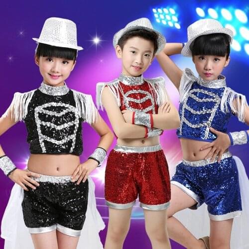 Unisex Kids Clothing Set Sequins Hip Hop Performance Clothing Short Pants Jazz Dance Costumes modern dance