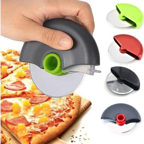 Stainless Steel Round Wheel Cutting Knife for Pizza with Lid Roulette Roller Dough Pizza Slicer Cutter Baking Accessories Tools