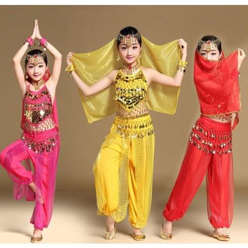 Hot Selling Sexy Kids Belly Dance Costumes For Girls Suits Sequin Design bollywood Dancewear 3 colors 2-3-4-5-6-7pcs
