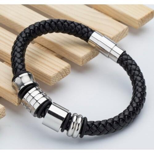 Top Brand Luxury Genuine Leather MensBracelets, Fashion Knight Courage Bracelets Stainless Steel Charm Vintage Bracelets