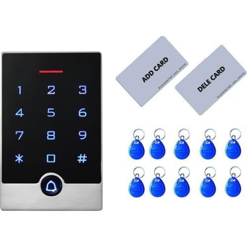 Metal Standalone Access system Touch keypad ID card 2000 user inter/out installation waterproof IP67 2pcs mother card 10pcs tags