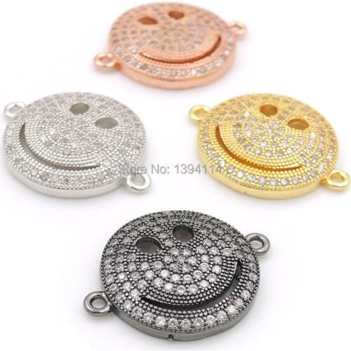 22*17*3mm Micro Pave Clear CZ Round Of Smile Face Connectors Fit For Making Bracelets Jewelry