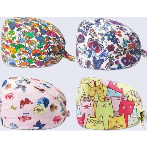 Cute Cartoon Print Ladies Nurse Cap Surgical Cap Pet Hospital Surgeon Cap Dentist Cap Beauty Salon Chef Dust-proof Scrub Cap