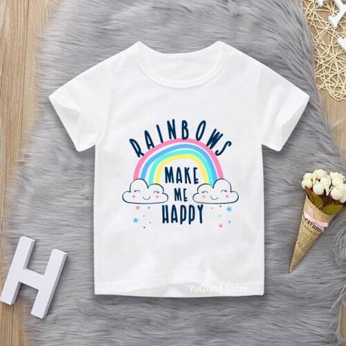 Cute Childrens T-Shirts Rainbow Make Me Happy Boys Graphic T Shirts Girl Tshirt Kids Lovely Tops Tees Summer Clothes Unisex