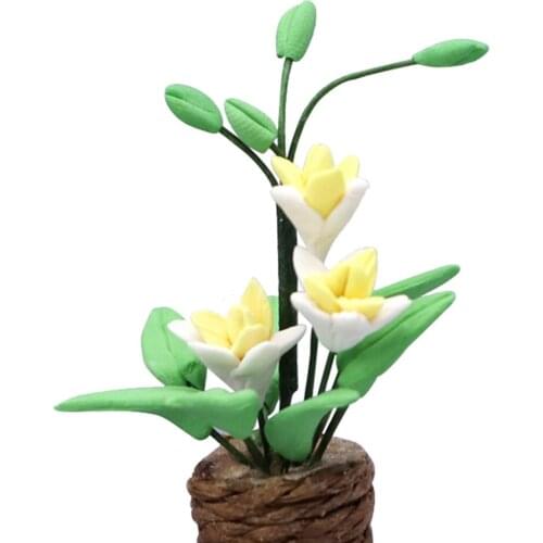 Cute 1/12 Scale Resin Dollhouse Potted plants Yellow Flower Miniature Life Scene for Girls Decoration