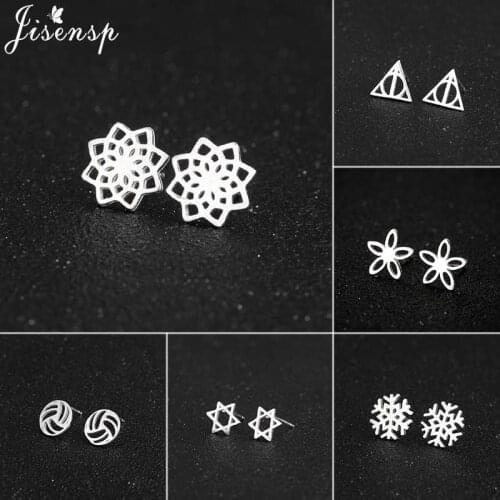 Jisensp Minimalist Geometric Flower Star Triangle Stud Earrings 925 Sterling Silver Earrings for Women Fashion Jewelry Gift