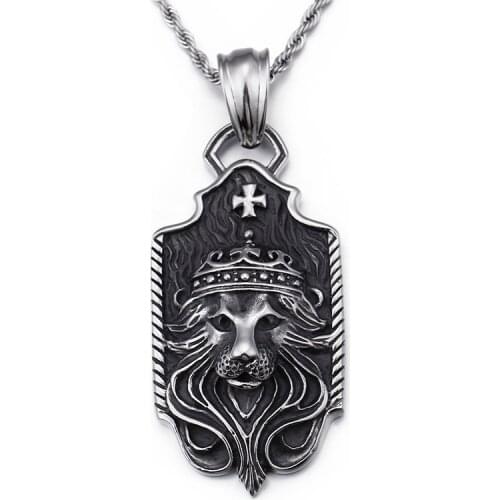 2018 XMAS Gifts Biker Stainless steel Large 34*69mm Lion Cross pendant Mens Vintage Necklace