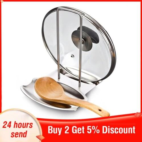 Stainless Steel Spoon Holder 2 in 1 Holder Lids for Pots Spoon Rest Pot Lid Holder Kitchen Organizer Kitchen Tools Accessories