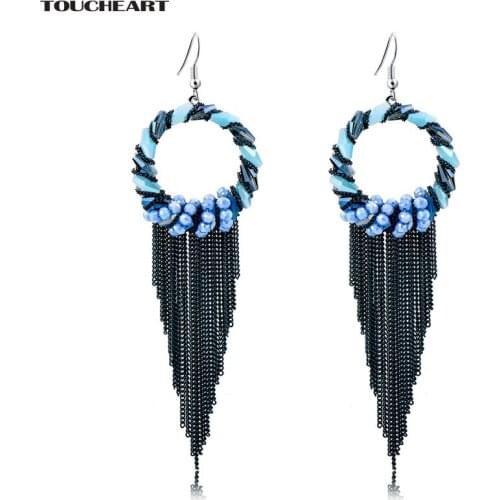 TOUCHEART Charm Luxury Water Drop Black Tassel Earrings For Women Bohemian Long Earring Female Wedding Fashion Jewelry SER160026