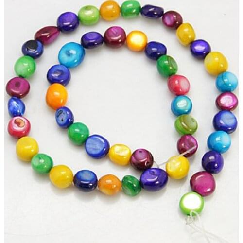 About 47pcs/strand Colorful Dyed Shell Beads Strands,Amorphous, 5~10x4~9x5mm,Hole: 1mm F80