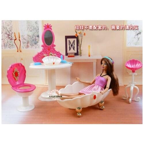 Original bathroom for princess barbie bathtub 1/6 bjd doll house shower furniture Dresser toilet accessories play set toy gift