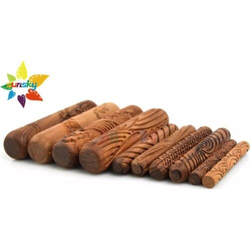 10pc/set pottery craft wooden sculpture tool Clay carving tools Wood texture mud rolling stick embossing pattern rolling stick