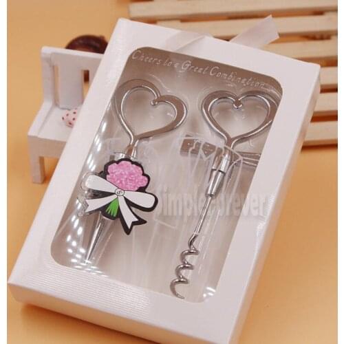 Heart Shape Couple Wine Bottle Opener Corkscrew And Stopper Set Wedding Souvenirs For Guest