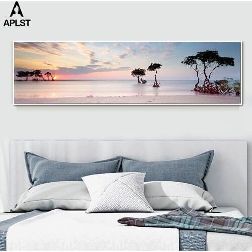 Sunset Seascape Posters Wall Art Picture Beach Long Canvas Print Painting Landscape Home Decor for Living Room