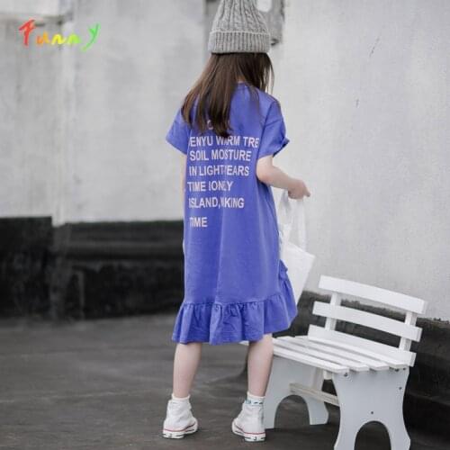 Girls Dress Letter Print Cotton T Shirt Dress for Girl Summer Casual Shortsleeve Children Clothes Robe Fille Teen Streetwear