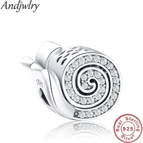 Fit Original Pandora Charms Bracelet 925 Sterling Silver Snail Charms With Clear CZ Beads DIY Jewelry Making Women Berloque