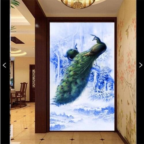 Beibehang Custom 3D wallpapers light blue elegant peacock porch background living room hotel restaurant decoration 3d wallpaper