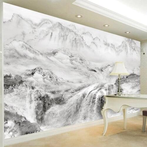 Custom Self-Adhesive Waterproof Wallpaper 3D Black And White Marble Artistic Landscape Painting Photo Mural Living Room Stickers