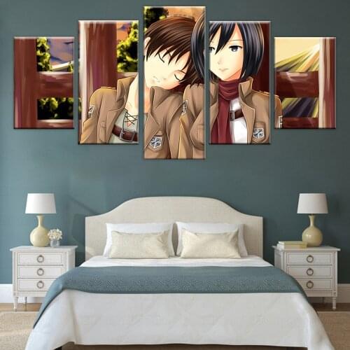 Anime Attack Giants Poster Canvas Wall Art 5 Panel Living Room Children Room HD Print Unique Gift Wall Picture