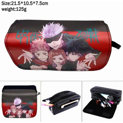 Casual Pencil Case Anime Jujutsu Kaisen Nylon Zip Cosmetic Bag Portable Penbag Student Makeupbag Women Travel Stationery Bags
