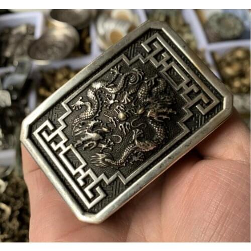 Collection of Tibetan Silver Carving Dragon and Phoenix Opera Pearl Belt Buckle, Body Protective Hanging for Free Shipping