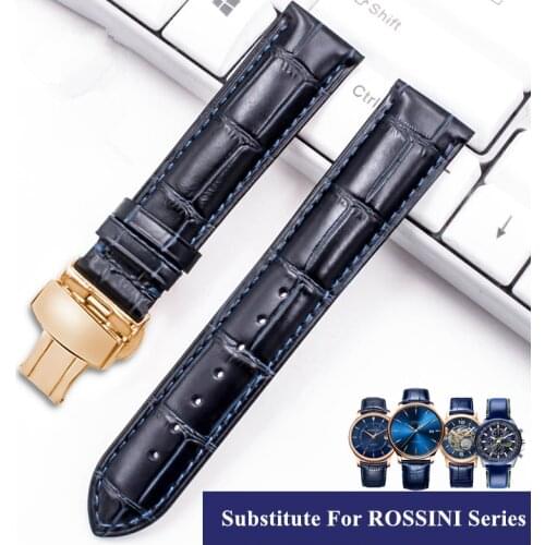 Leather Bracret strap Substitute for Rossini 617793/517795/518865 Classic Butterfly Clasp watchband 19mm 20 21 22mm watch band