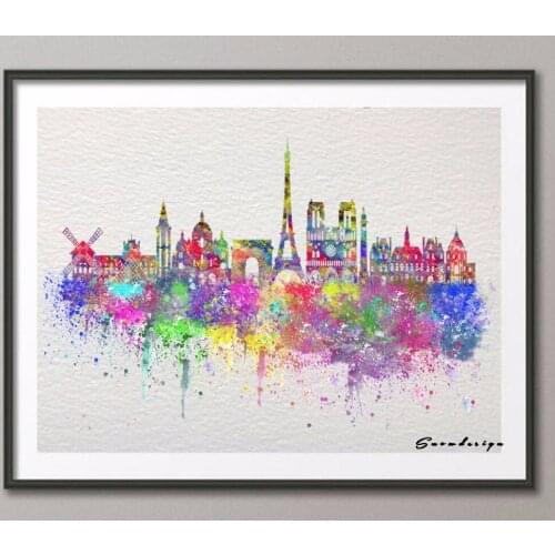 Rikivity Original Paris Skyline Canvas Painting Wall Art Poster Print Pictures Living Room Home Decoration Wall Hanging Gifts