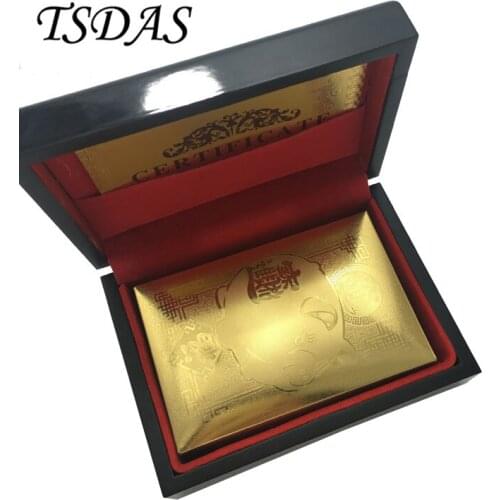 Luxury Hot Sale 24K Gold Foil Plated Poker Playing Cards Deck Collection Lucky Pig Golden Poker Cards with Nice Wooden Box