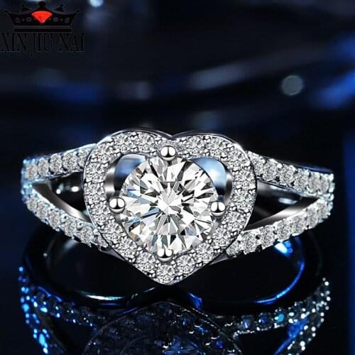 Luxury Silver Color Bridal Set Ring for Women with Heart Paved Micro Zircon Crystal Wedding Jewelry Valentines Day present