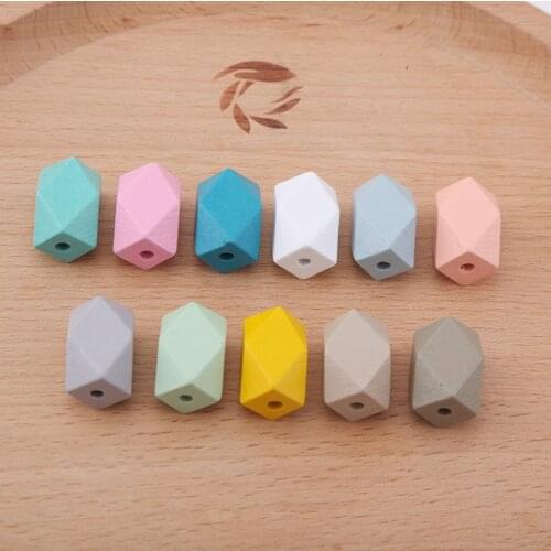 SANSHOOR 11 Colors Faceted Long Hexagon Wooden Beads Geometric Wood Craft 15*22mm Fit Handmade Pendant Necklace Earrings 11Pcs