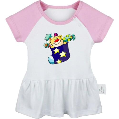 Merry Christmas Gift Bear Socks Reindeer Bells Claus Design Newborn Baby Girls Dresses Toddler Infant Cotton Clothes